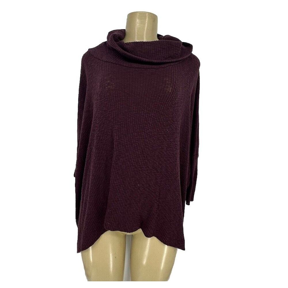 Free People Small Women Split Back Turtleneck Pullover Sweater Top Oversized P23